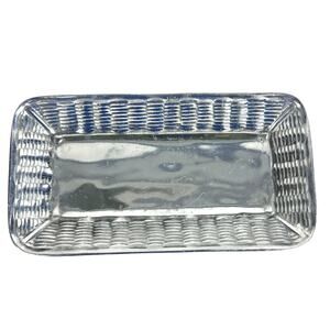 Aluminum Pewter Basket Weave Accented Bread Serving Tray